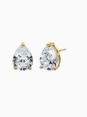 Adina Eden Gold Plated Three Prong  Pear CZ Stud Earrings NEW